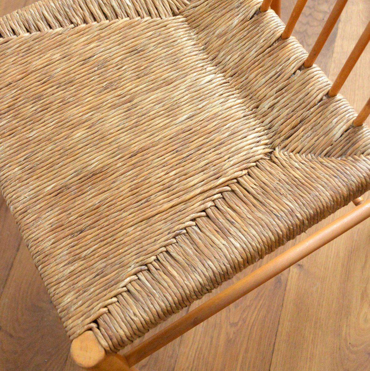 Pair of Dutch chairs wood and vintage straw 1950