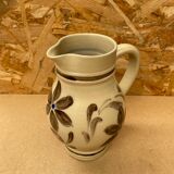 Ancien pichet betschsorf grès beige deco fleurs marron bleu vintage