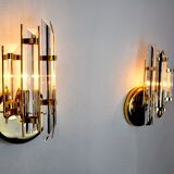 Pair of Venini wall lamps cut glass Murano Italy 1980