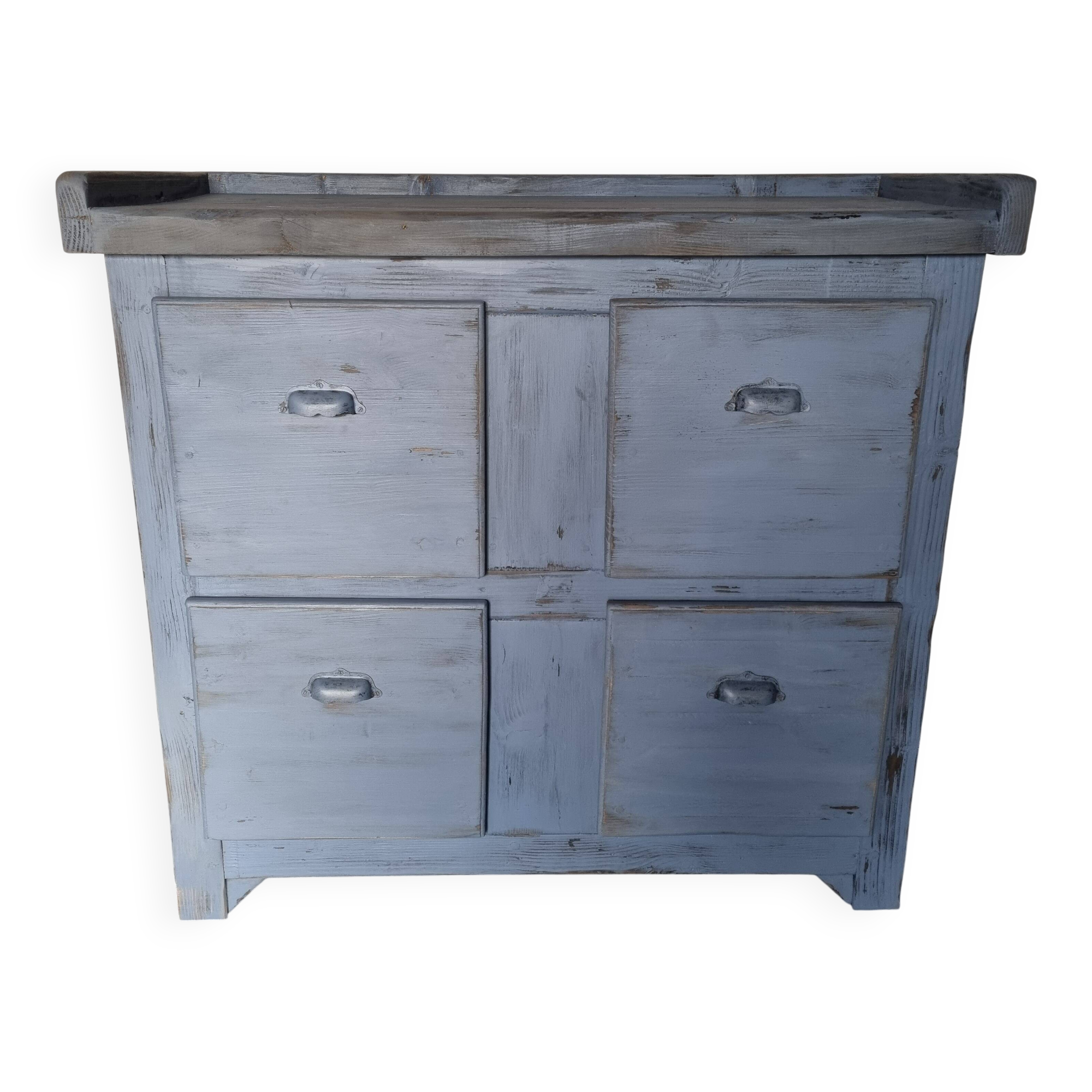Meuble de metier établi années 40 patiné bleu