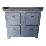 Meuble de metier établi années 40 patiné bleu
