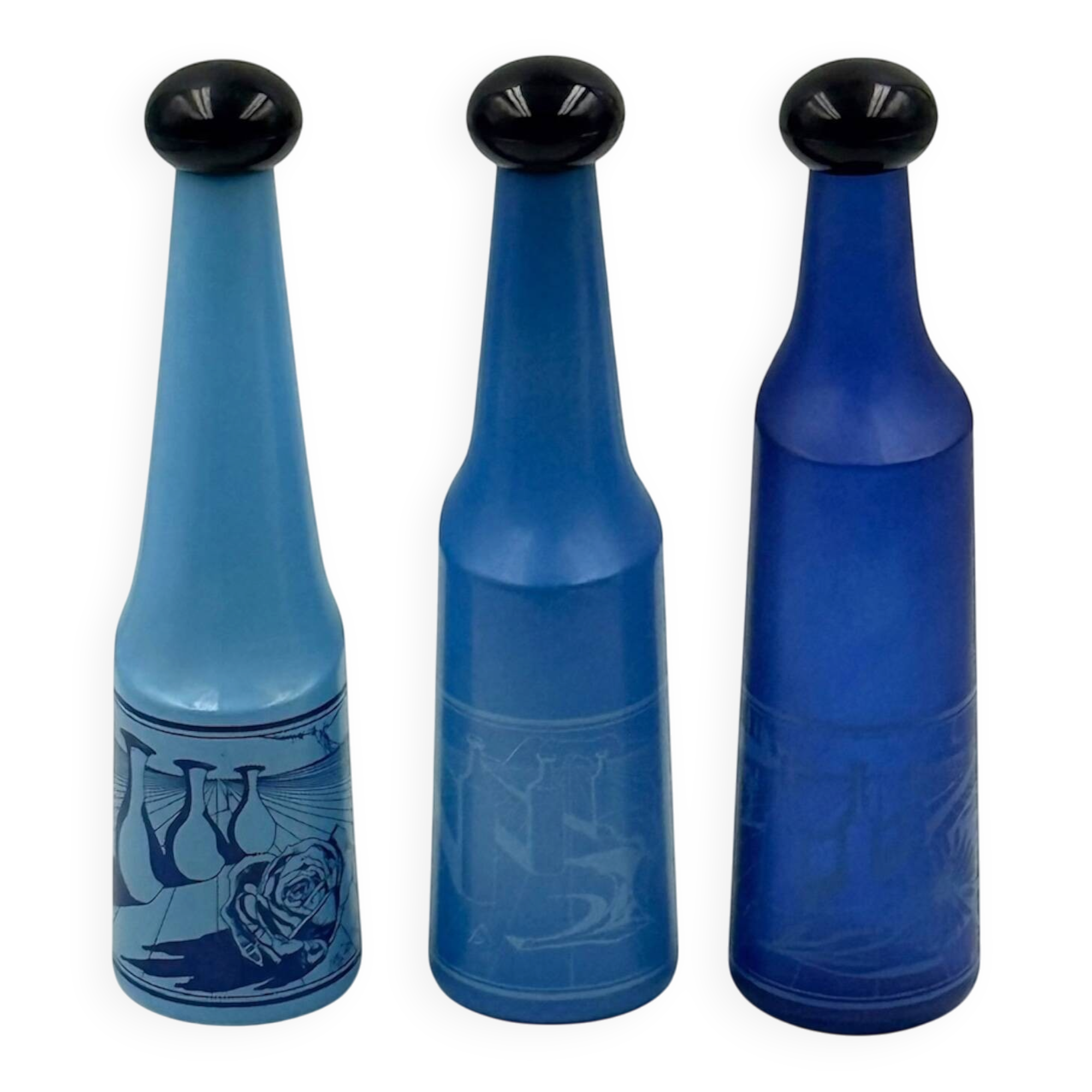 Ensemble de 3 bouteilles design bleu par Salvador Dali Rosso Antico 1970