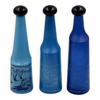 Ensemble de 3 bouteilles design bleu par Salvador Dali Rosso Antico 1970