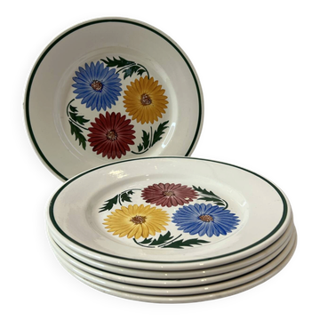 Lot de 6 assiettes Chalons Digoin Sarreguemines décor floral peint à l