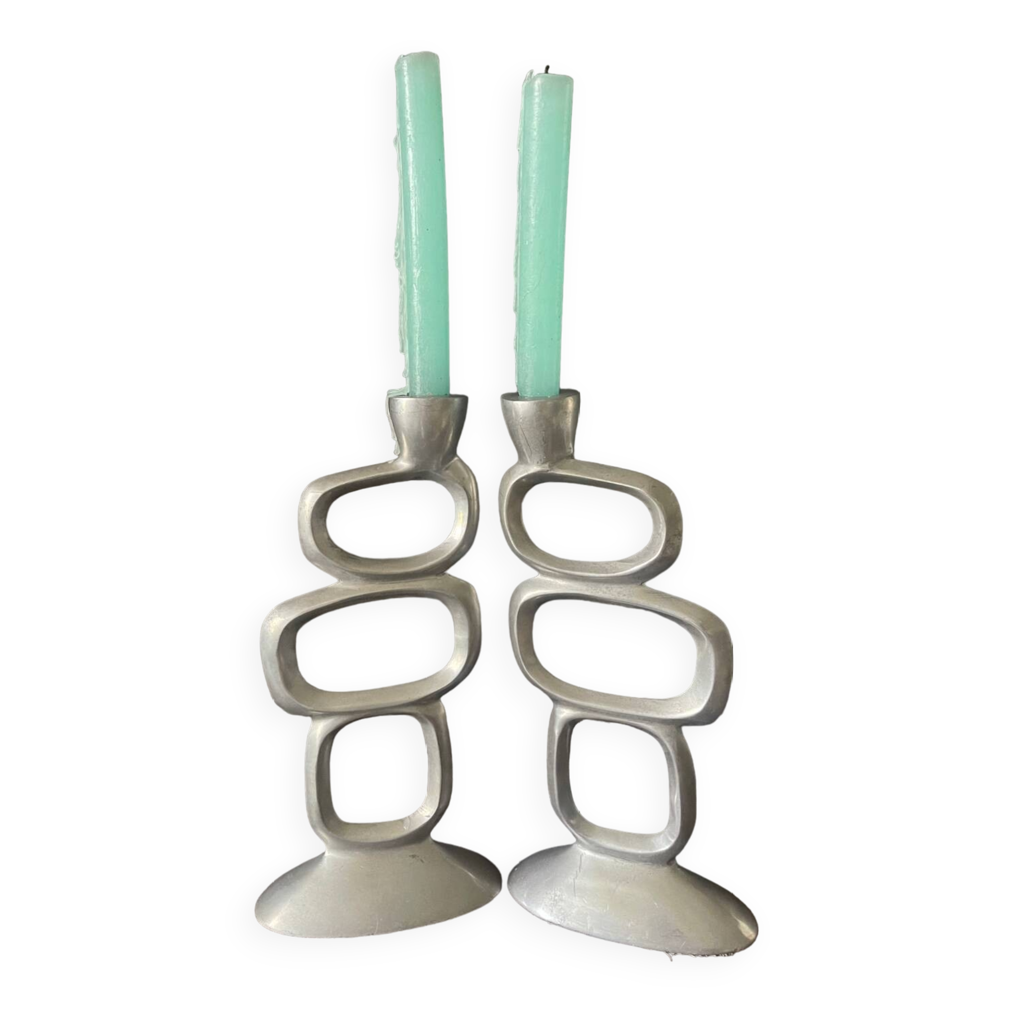 Pair of aluminum candlesticks