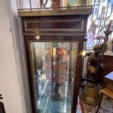 Louis XVI style display cabinet, in mahogany and mahogany veneer, with a red marble top with gallery