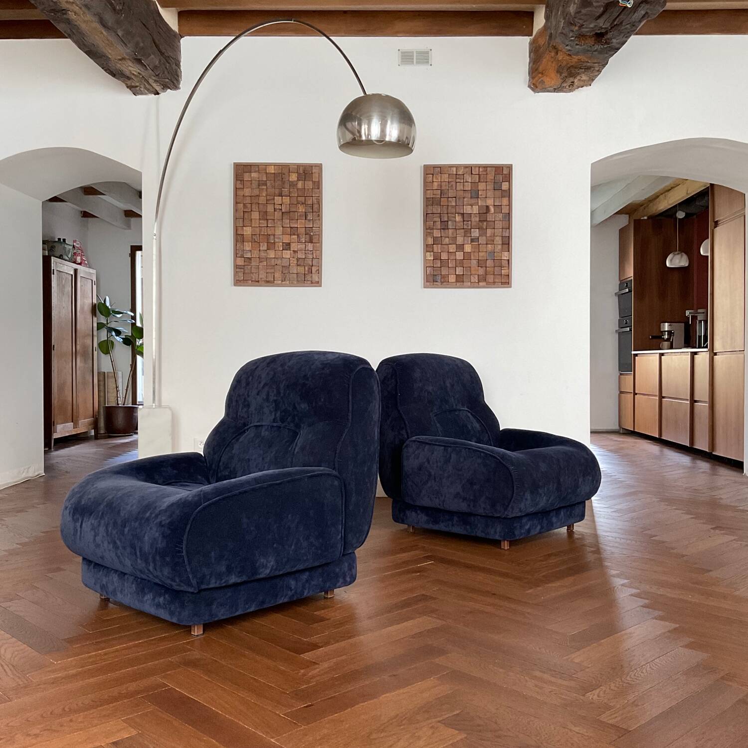 Pair of vintage 70s velvet armchairs
