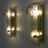 Pair of Mid-Century Modern Italian Crystal and Brass Sconces, 1970s