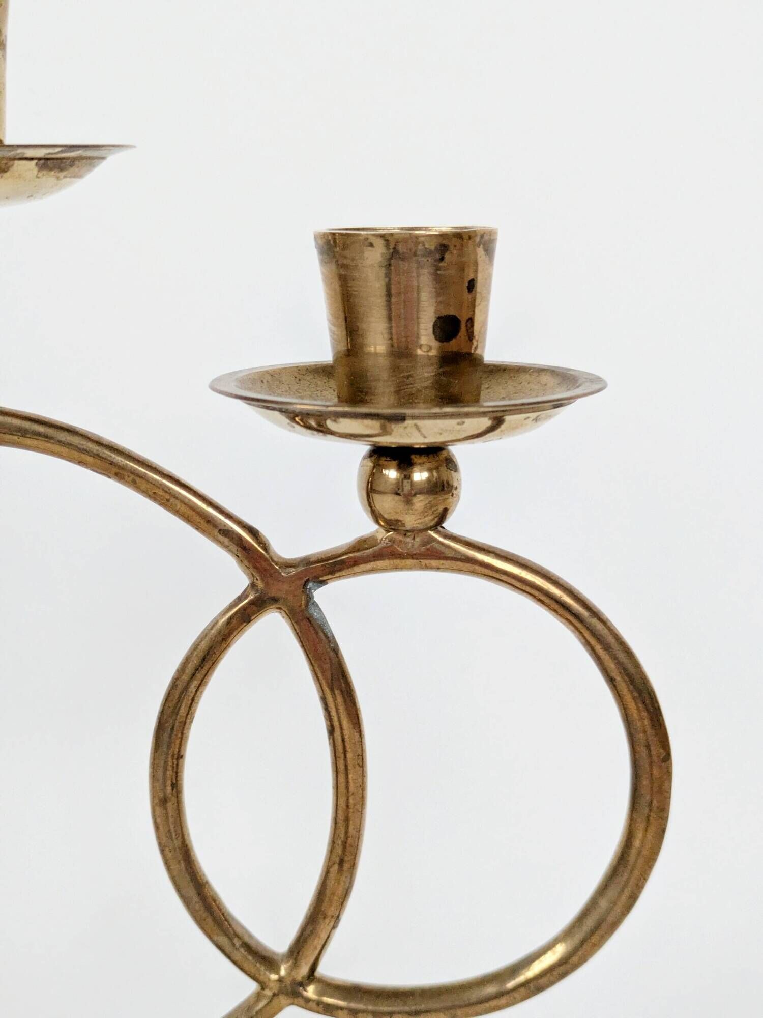 Vintage brass floor chandelier, 3-branch candle holders