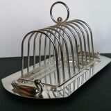 Foie gras serving tray and silver metal toast display
