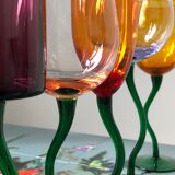 Set of 5 colored blown glass tulip glasses