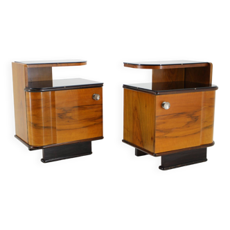 1950s Pair of Bedside Tables in Walnut Veneer, Czechoslovakia