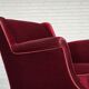 1960s, Danish armchair, cherry-red furniture velour, ash wood, original.