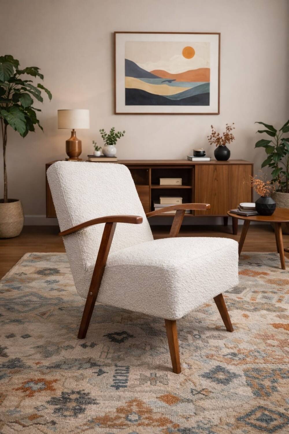 Vintage Lounge Chair Bouclè Pearl Full Refurbished, 1970s.