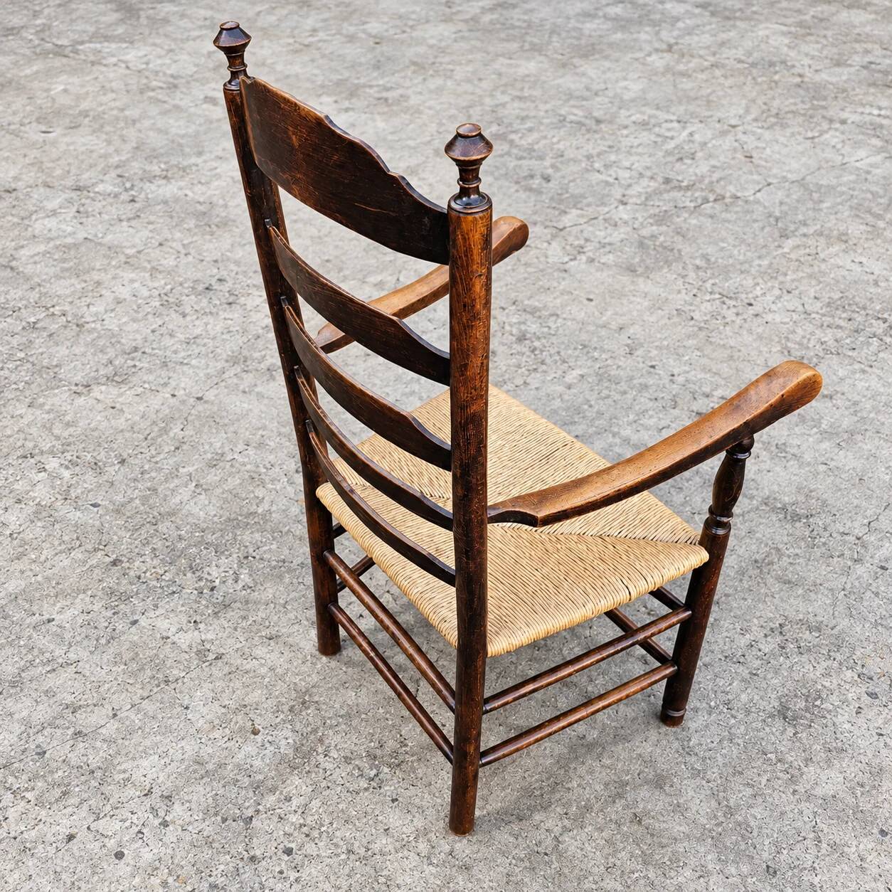 Early 20th century handcrafted and carved highback / ladder back chairs /