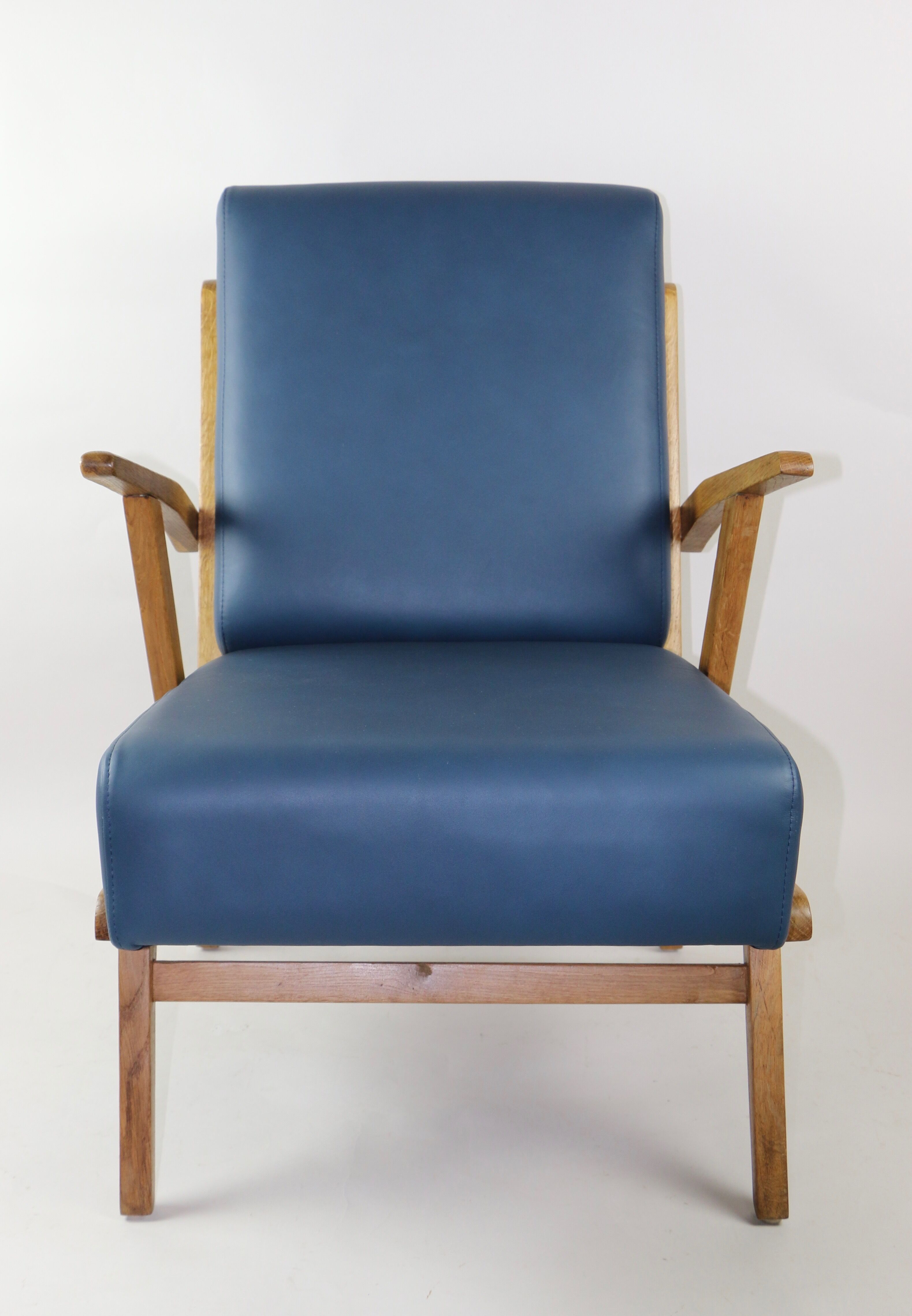 Fauteuil en cuir bleu des années 1970
