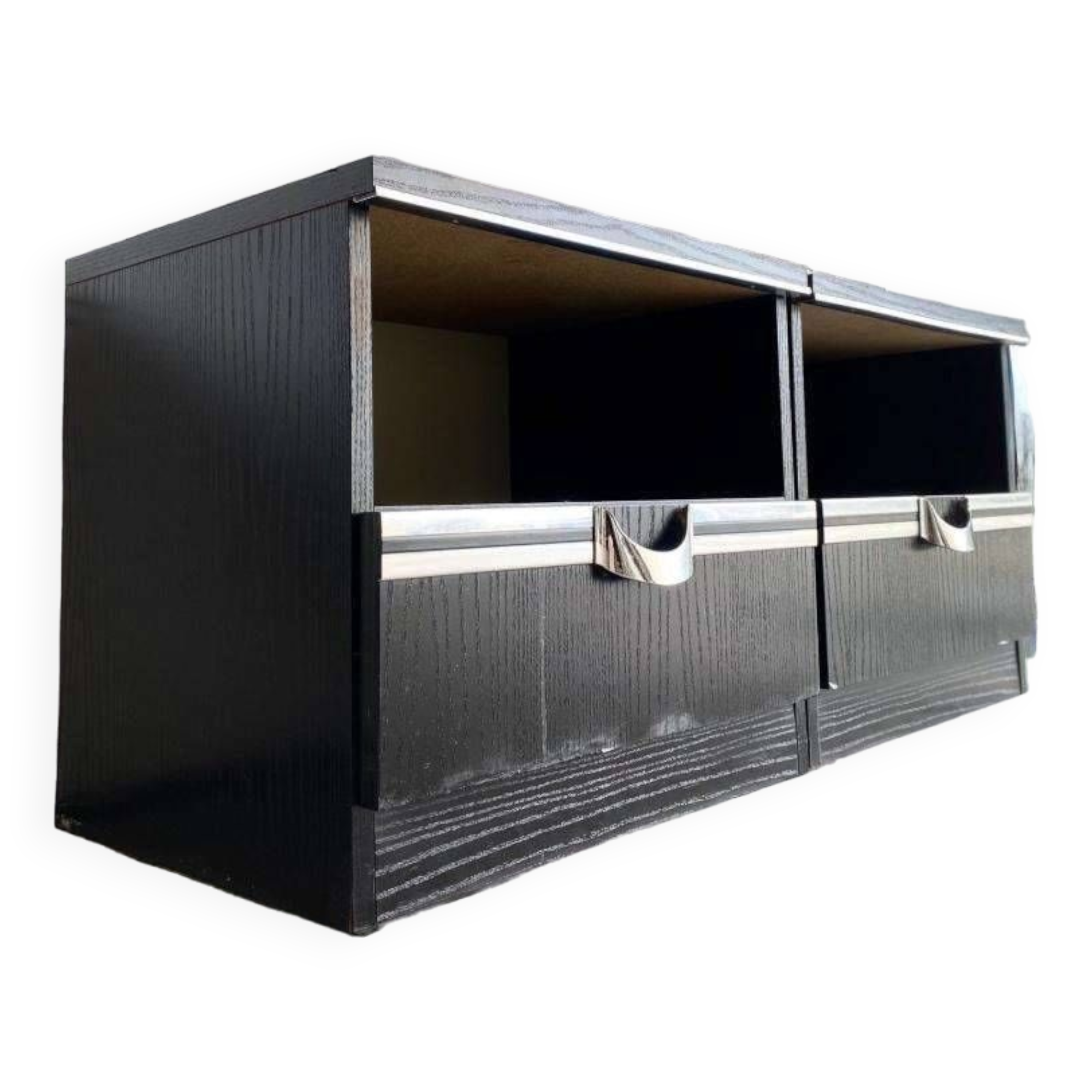 SET OF 2 VINTAGE BLACK BEDSIDE TABLES / MINI CABINETS