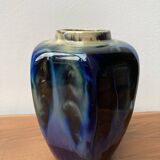 Vase Art Déco en grès flammé bleu