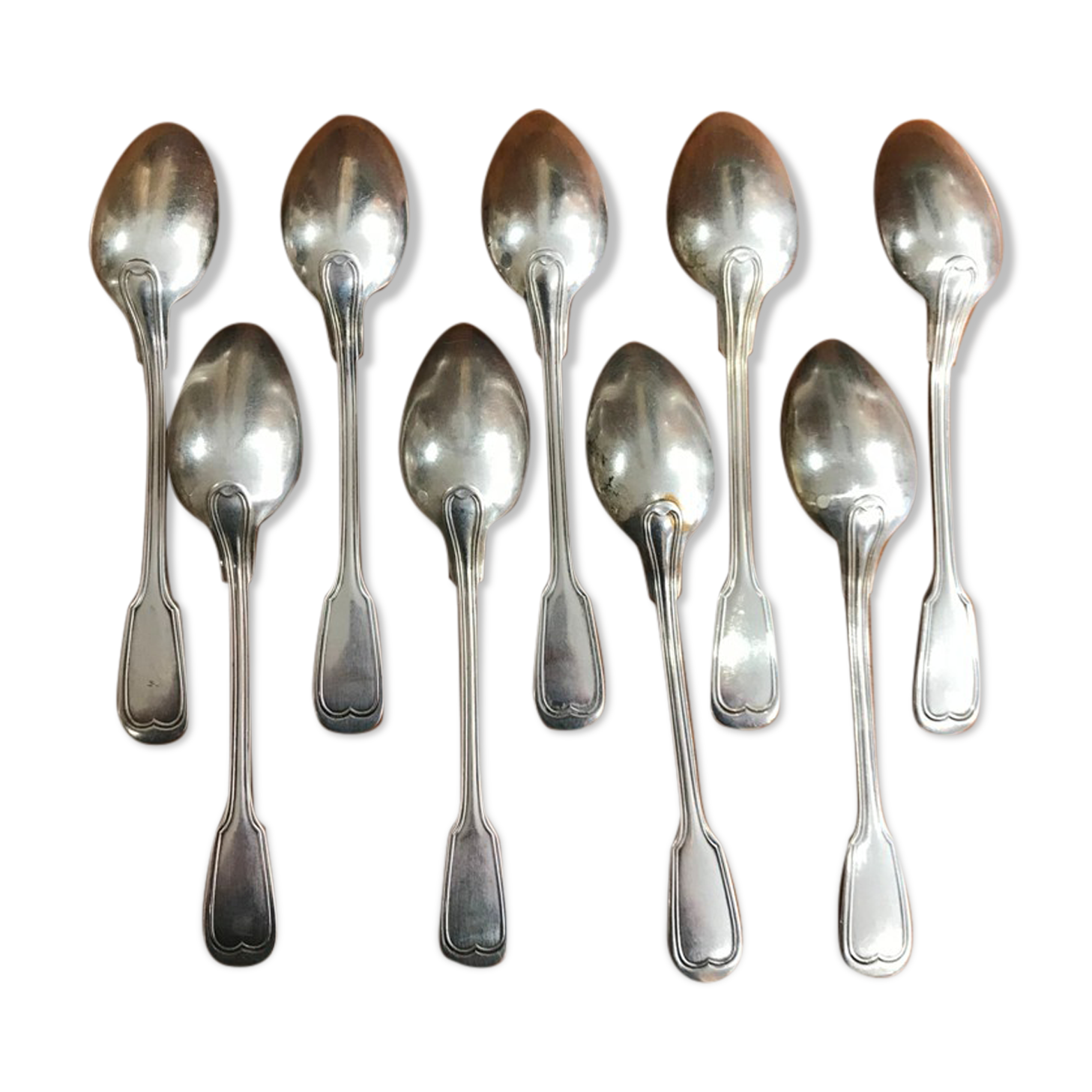 Set of 9 silver-plated metal spoons