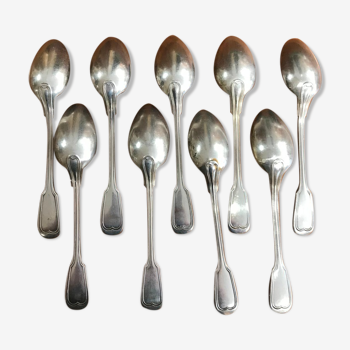 Set of 9 small silver metal spoons