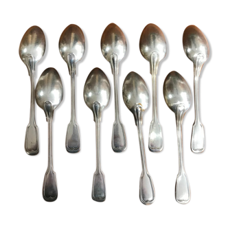 Set of 9 small silver metal spoons