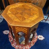 Pedestal tea table in thuya with marquetry decoration