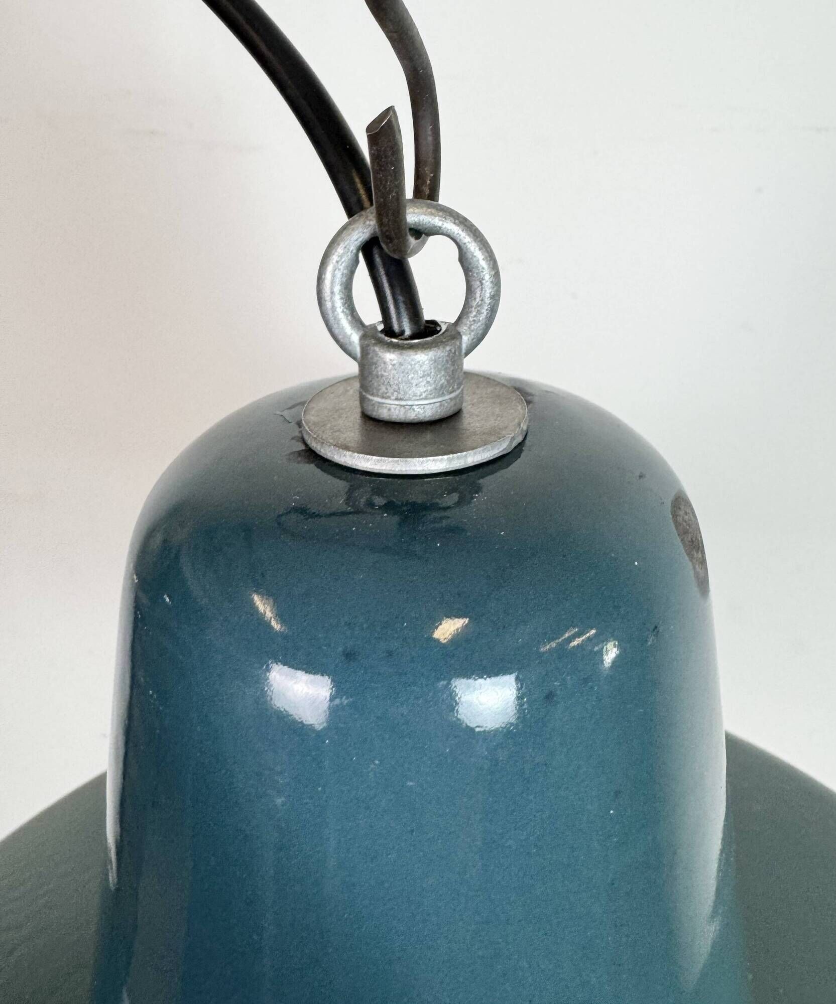 Large Industrial Petrol Enamel Factory Pendant Lamp, 1960s