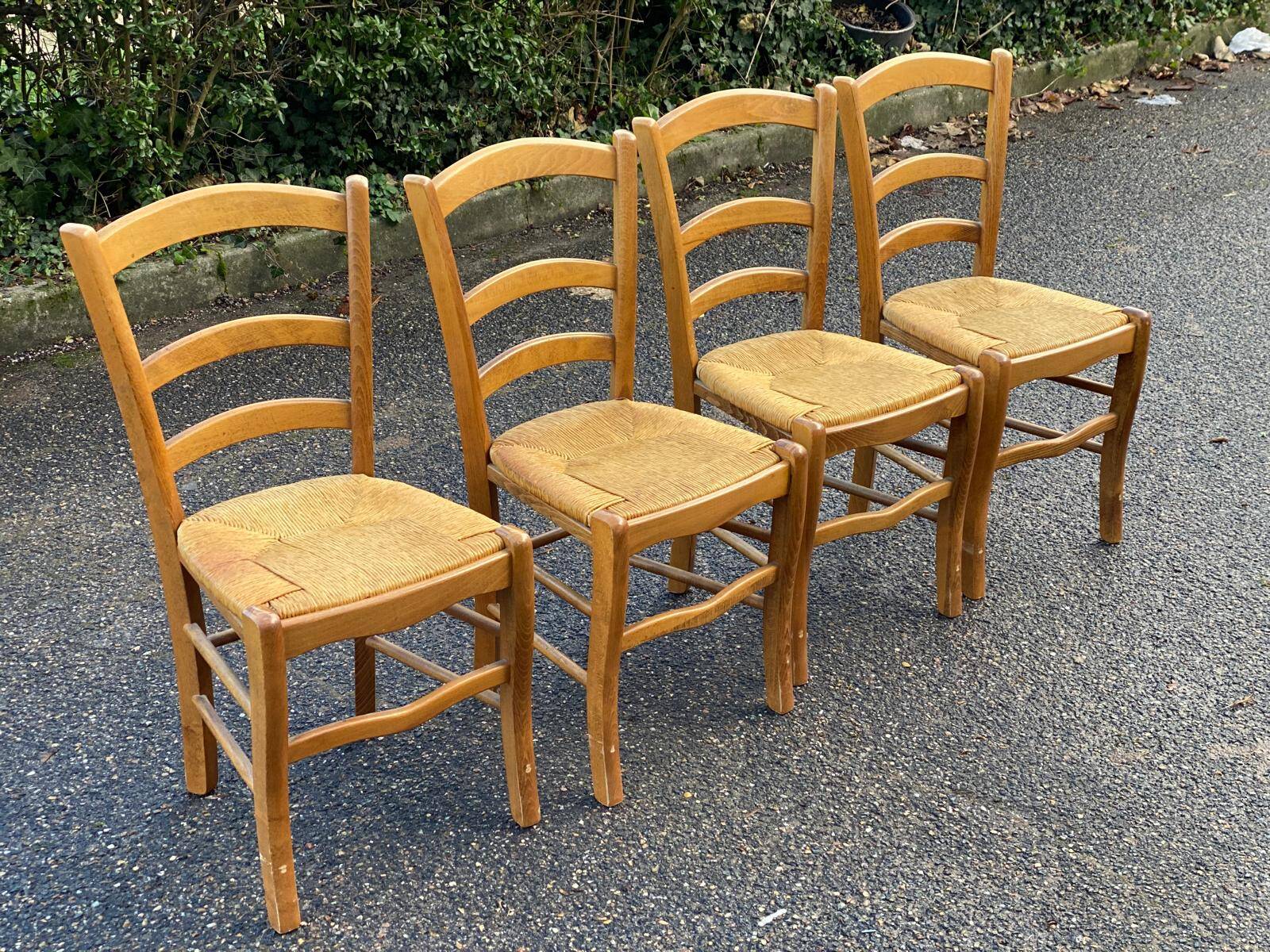 4 light wood straw bistro chairs