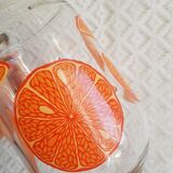 Vintage orange fruit pattern glass carafe