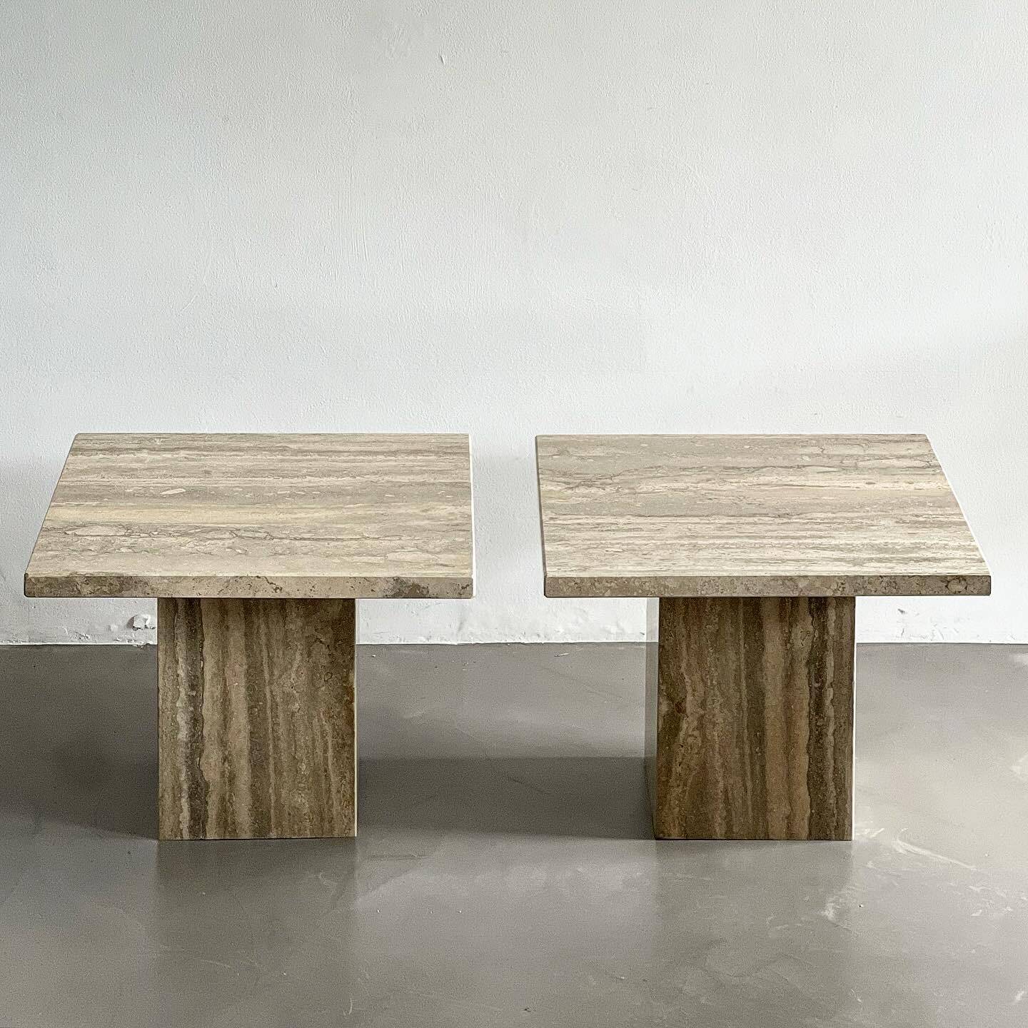 Set of Two Mid-Century Modern Side Tables in Travertine, Urban Wabi Style, Pair