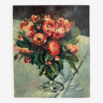 Tableau signé " Bouquet de roses", début XXème