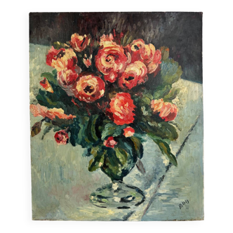 Tableau signé " Bouquet de roses", début XXème