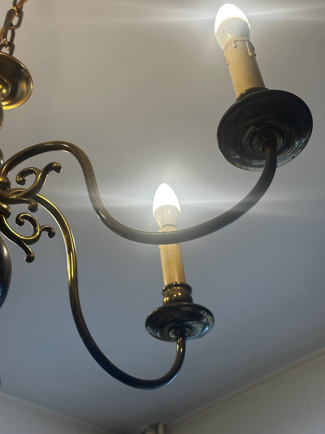 Brass Mid-Century Chandelier - 6 light branches