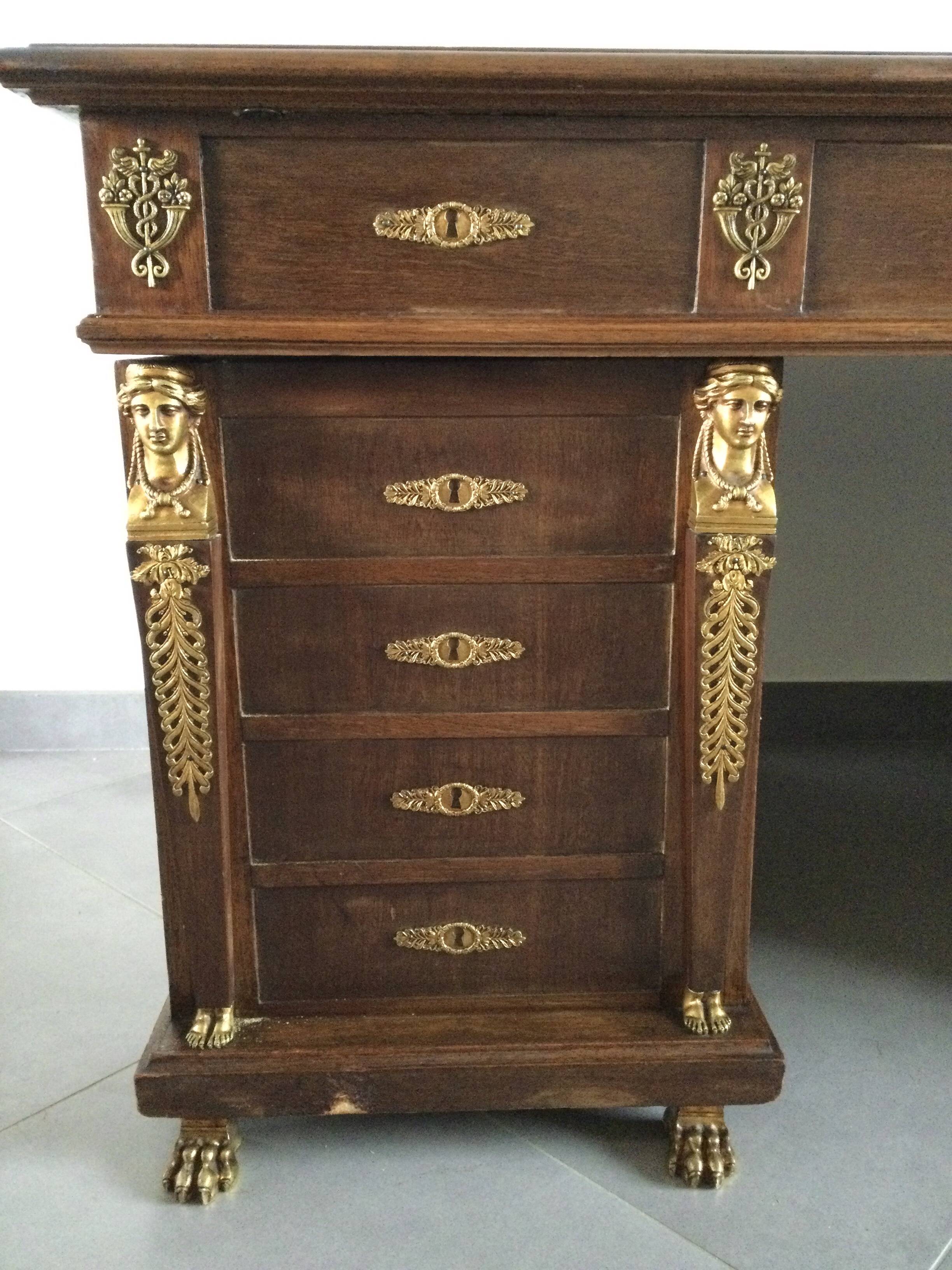 Empire desk with mahogany and oak pedestals