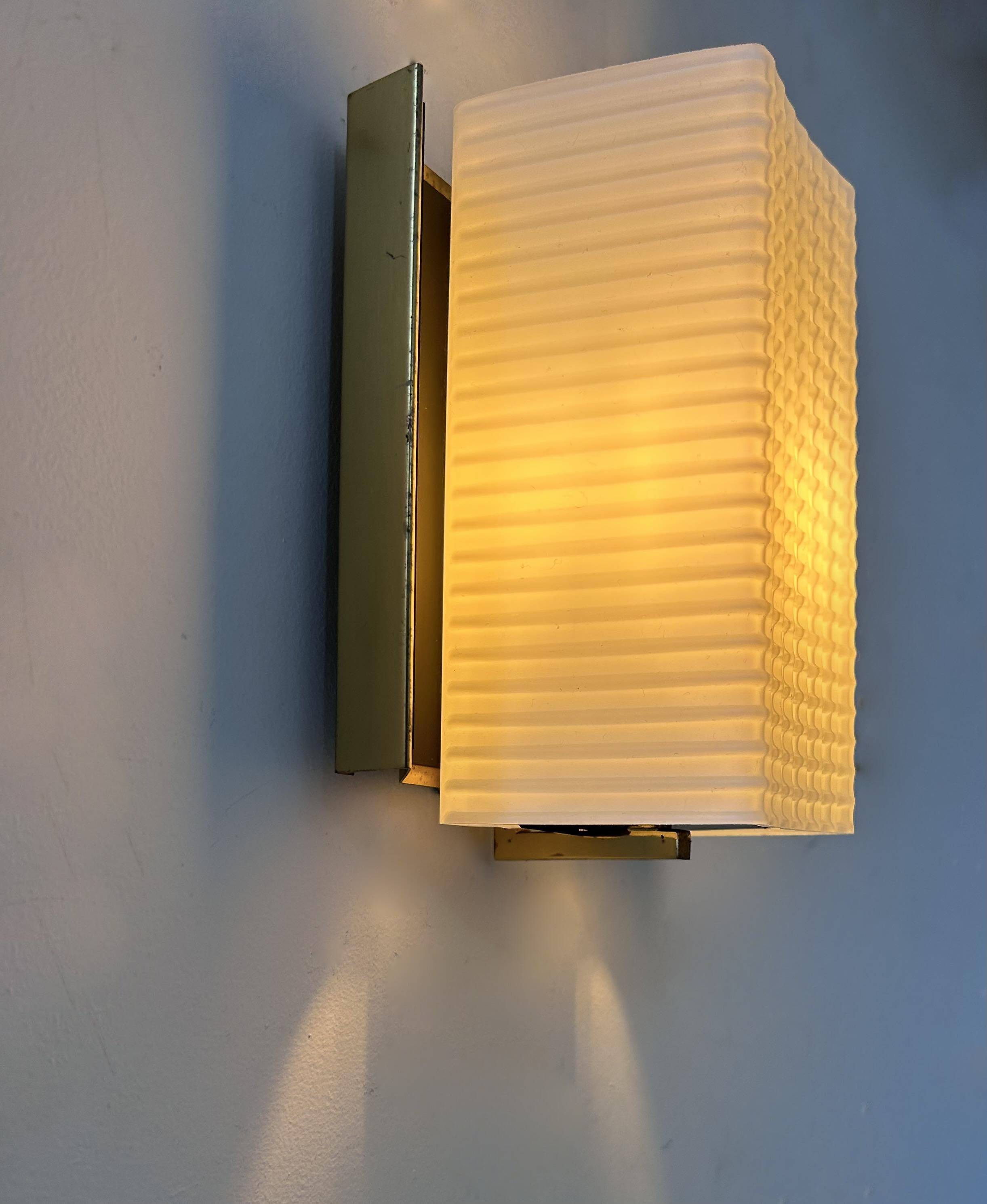 Vintage wall lamp, opaline and brass, France 1950
