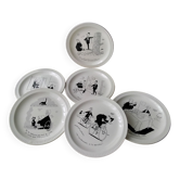 Box of 6 humorous dessert plates Decor of drawings by Jacques Faire