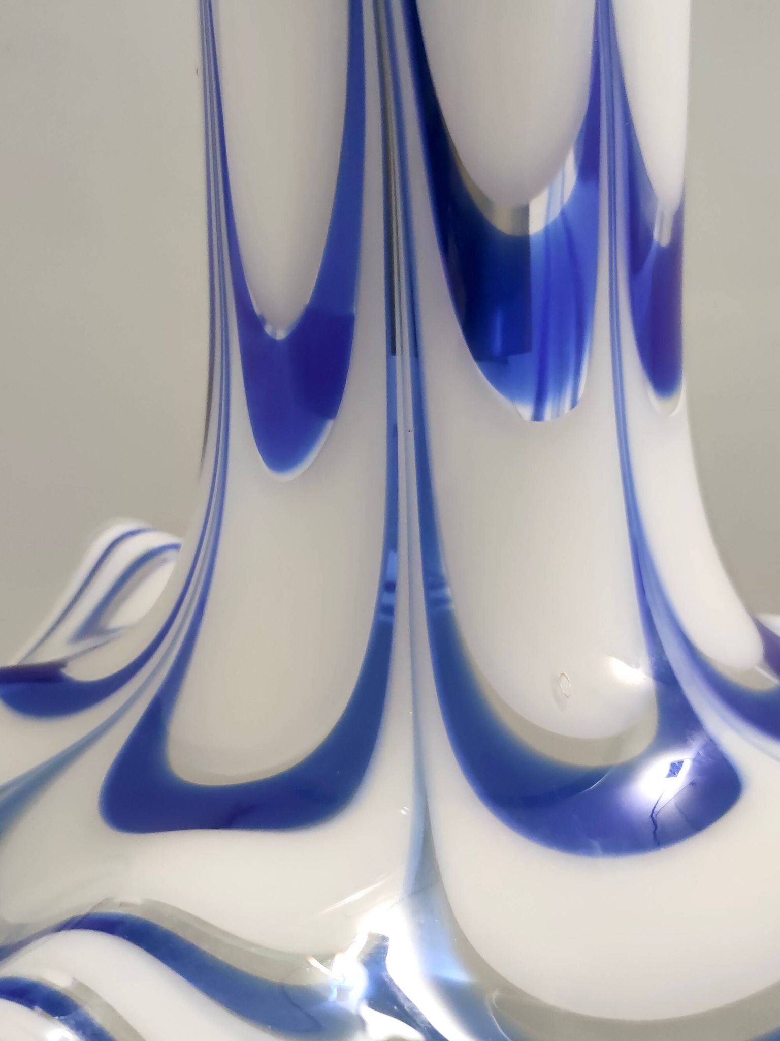 Blue & White Murano Glass Bell Pendant Ascribable to Mazzega, Italy, 1970s