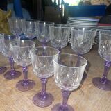 Set of 12 Arques Durand crystal glasses and lilac base