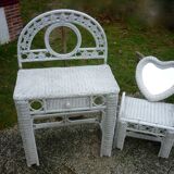 Vintage white rattan dressing table 60s-70s