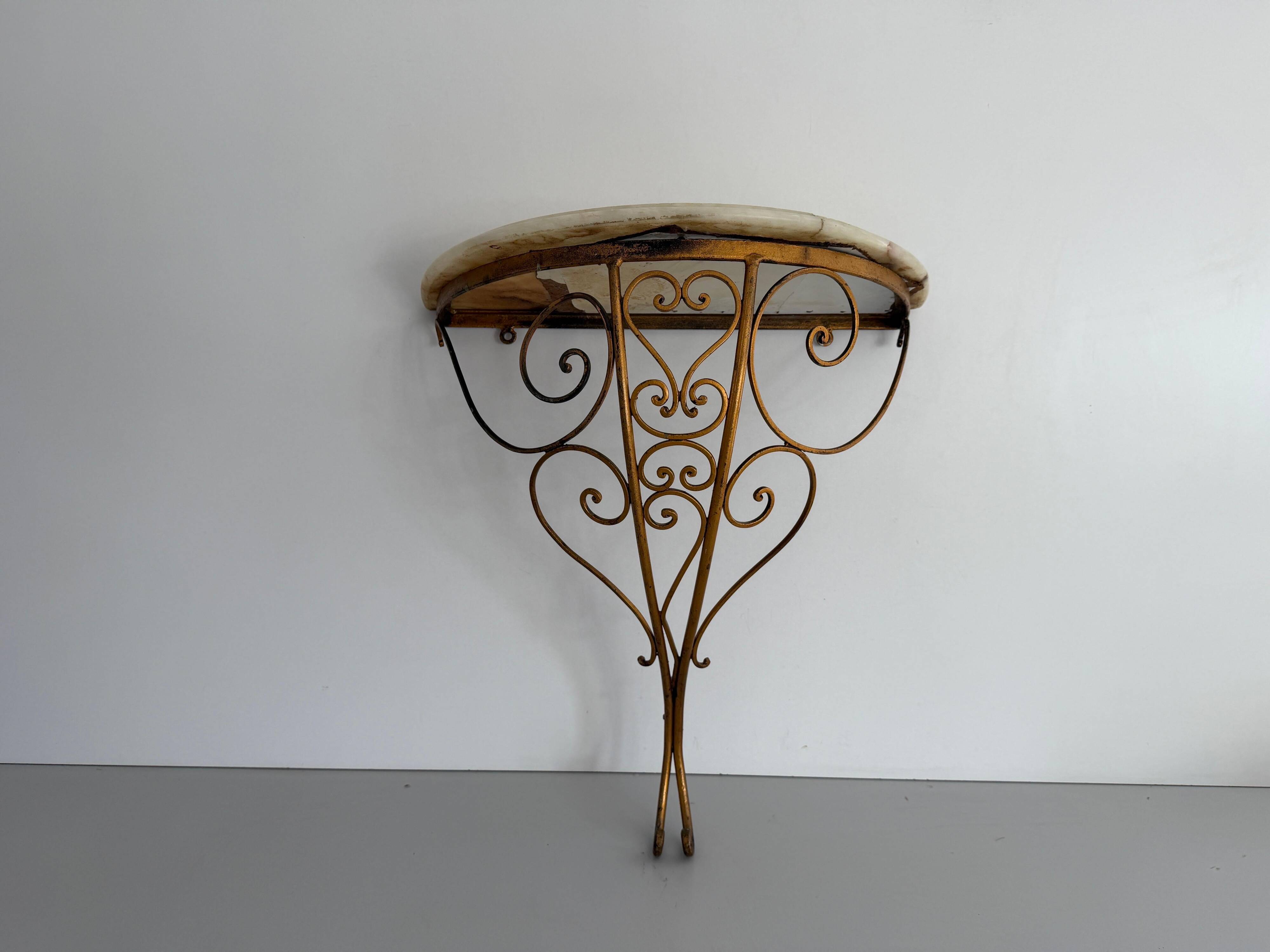 Mid-century floating wall console in wrought iron, 1950, Italy