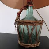 Lampe dame jeanne pied verre rotin osier vintage