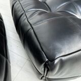 ‘80s vintage leather Kashima 1-seater + ottoman by Michel Ducaroy for Ligne Roset
