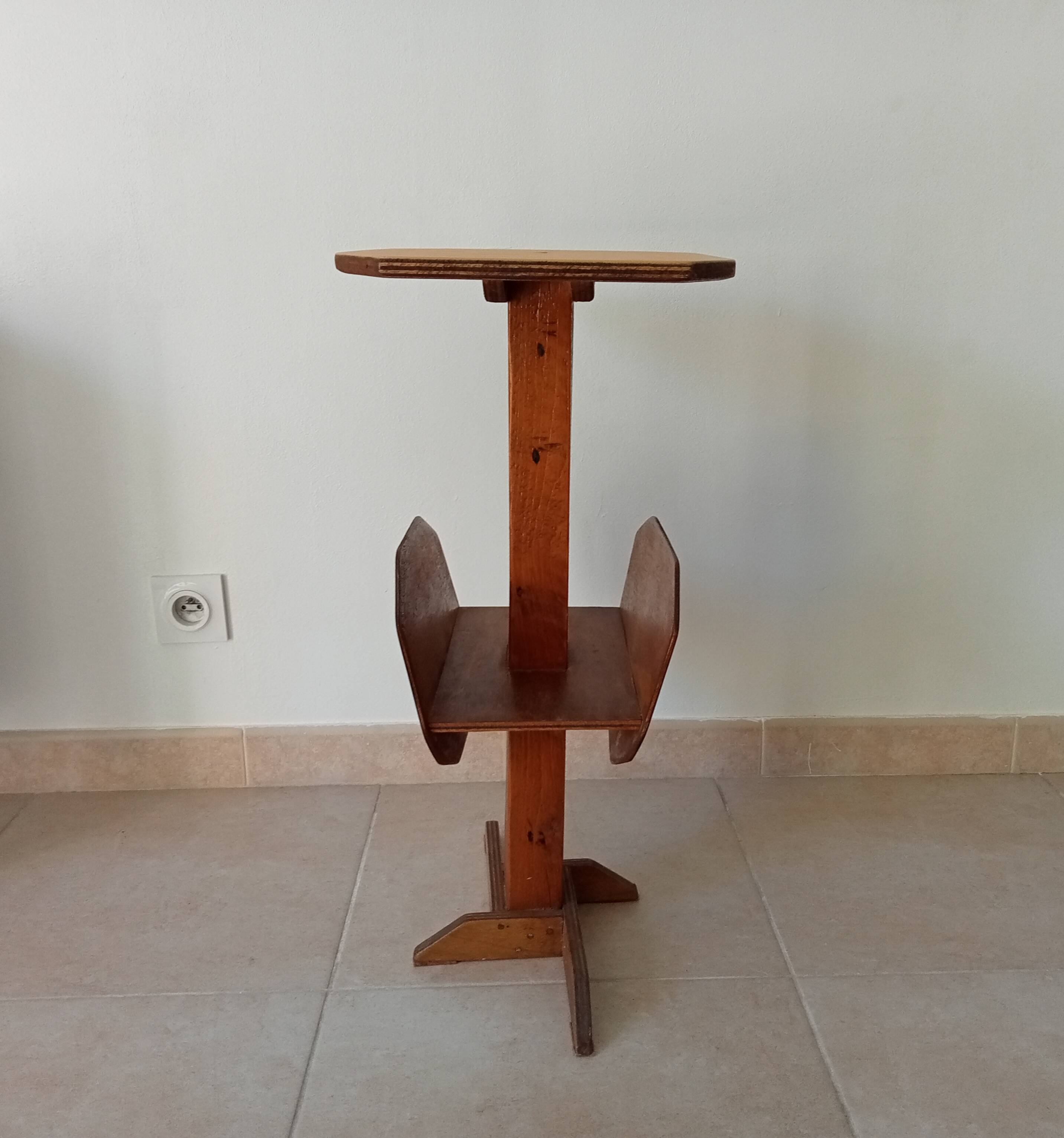 Vintage folk art magazine rack side table