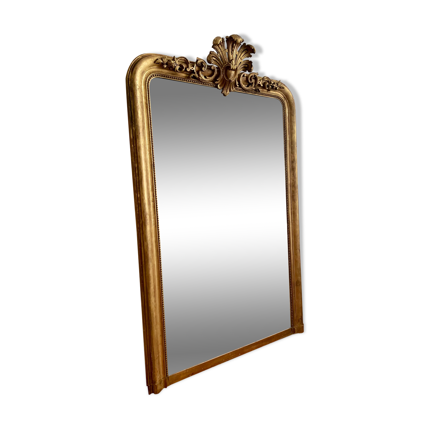 Old mirror louis Philippe Dore gold leaf pediment gilded fireplace