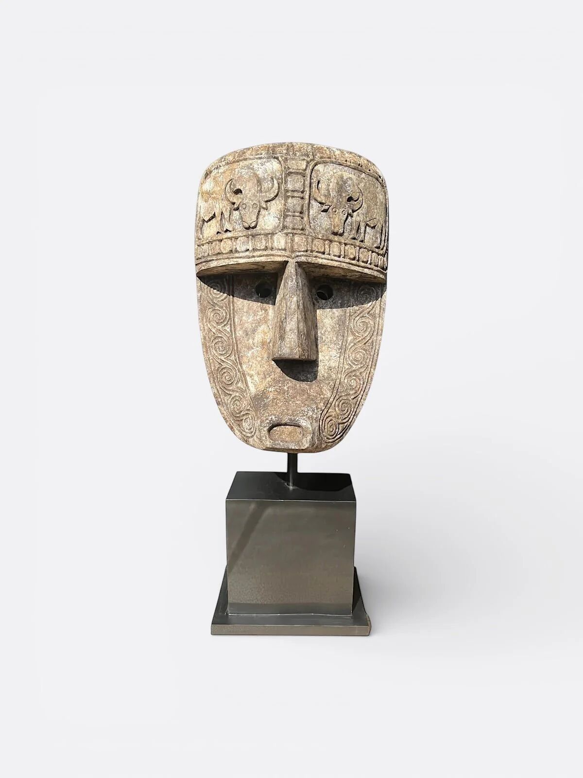 Large sculpture, handcrafted Suar wood totem.
