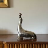 Art deco silverplated brass Seal sculpture, France 1940s