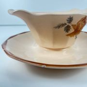 Saucière Digoin - Sarreguemines, motif rose, première moitié du XXe siècle