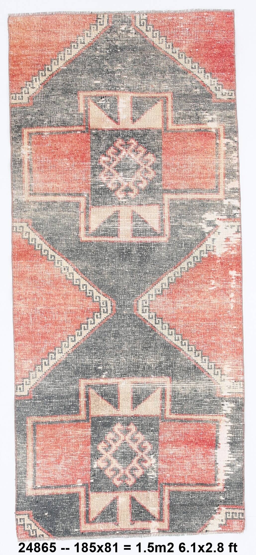 3x6 Handmade Turkish Red Vintage Rug, 81x185Cm
