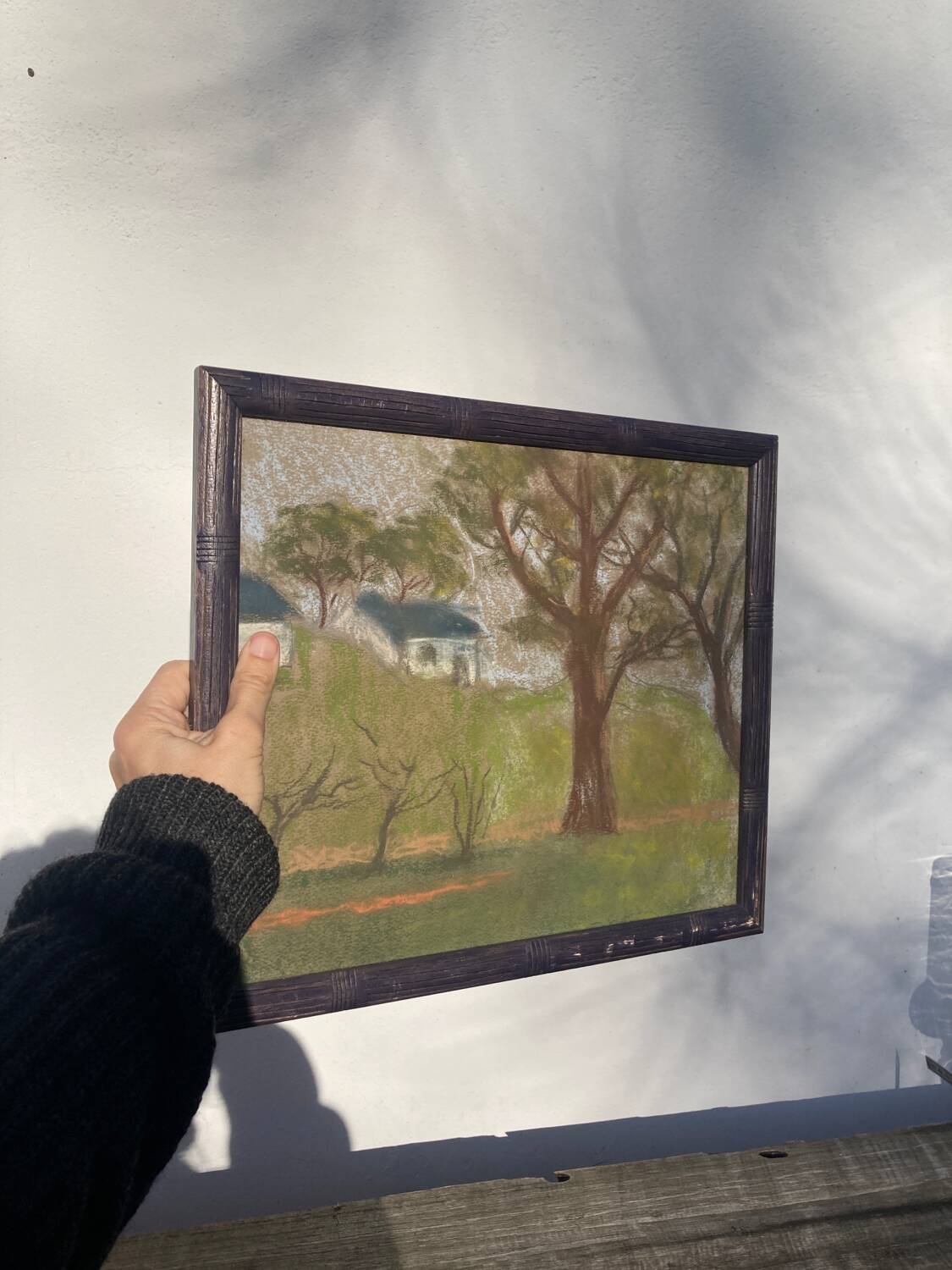 Pastel landscape in wooden frame