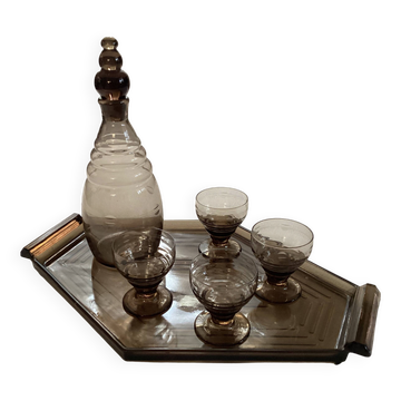 Ensemble service verre et carafe art déco